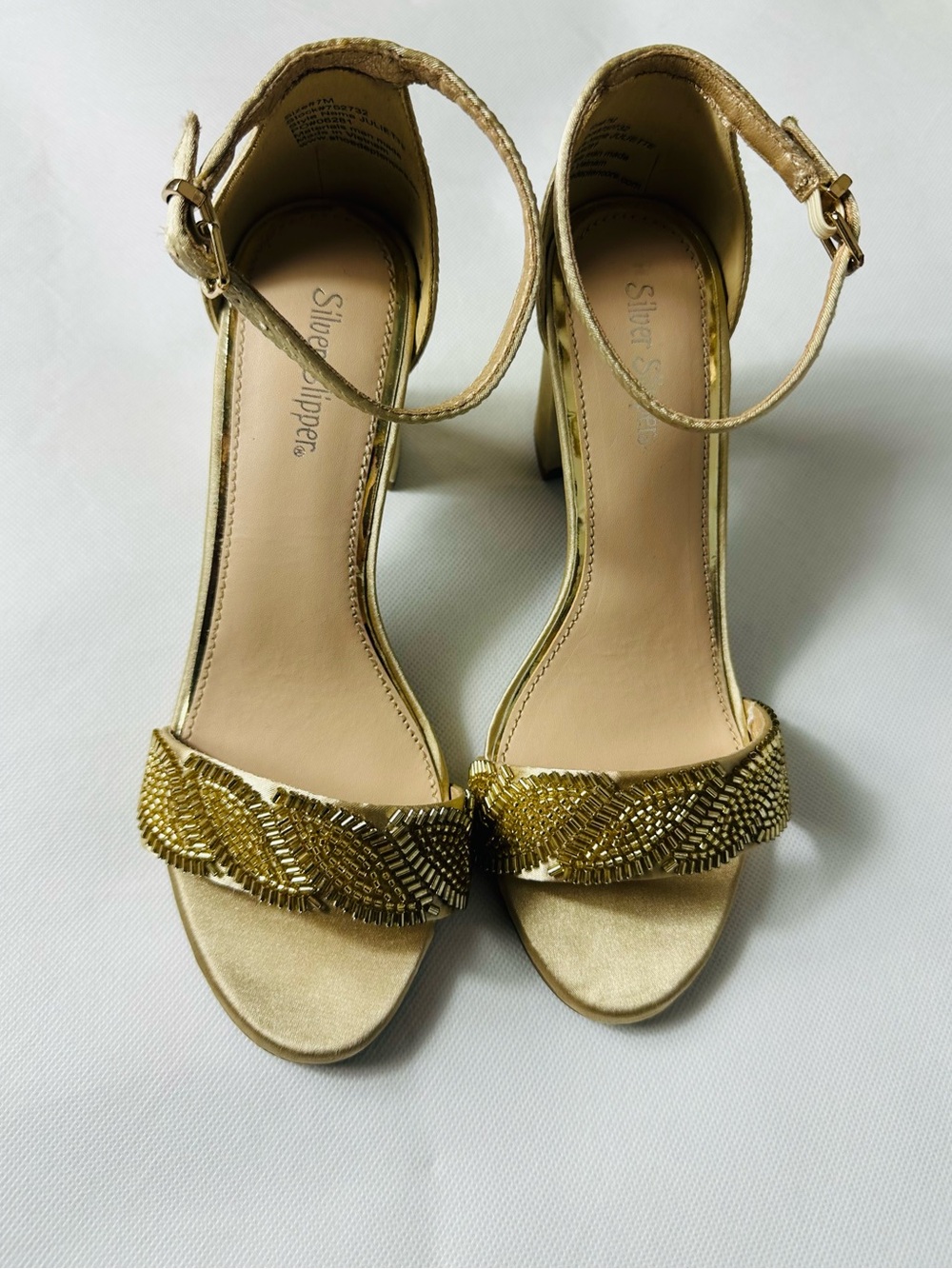 Metallic Gold Ankle-Strap Heeled Sandals - Picture 11 of 13